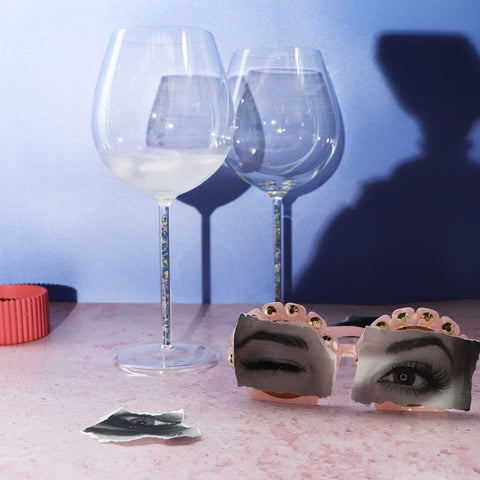 Crystal-Stemmed Wine Goblet - Lapis Lazuli (2 Piece)