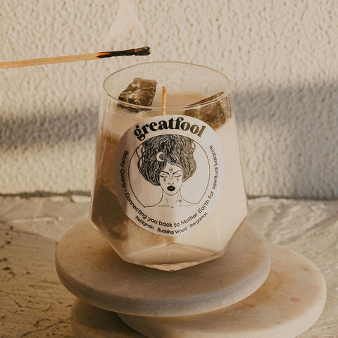 Lock Stock and Smoky Quartz - Crystal Candle LAST FEW LEFT